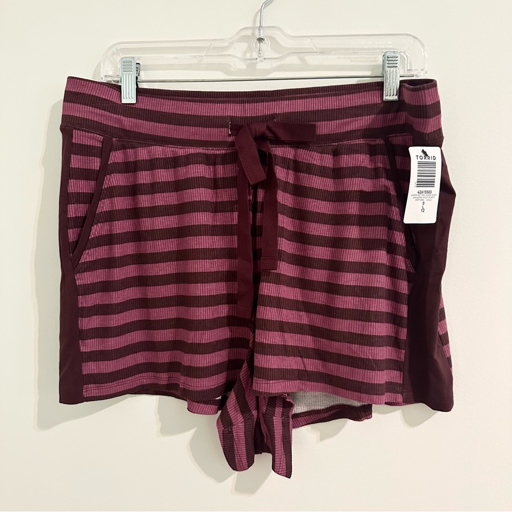 Torrid Super Soft Rib Striped Lounge Shorts Sassafras Violet Quartz Women's 12